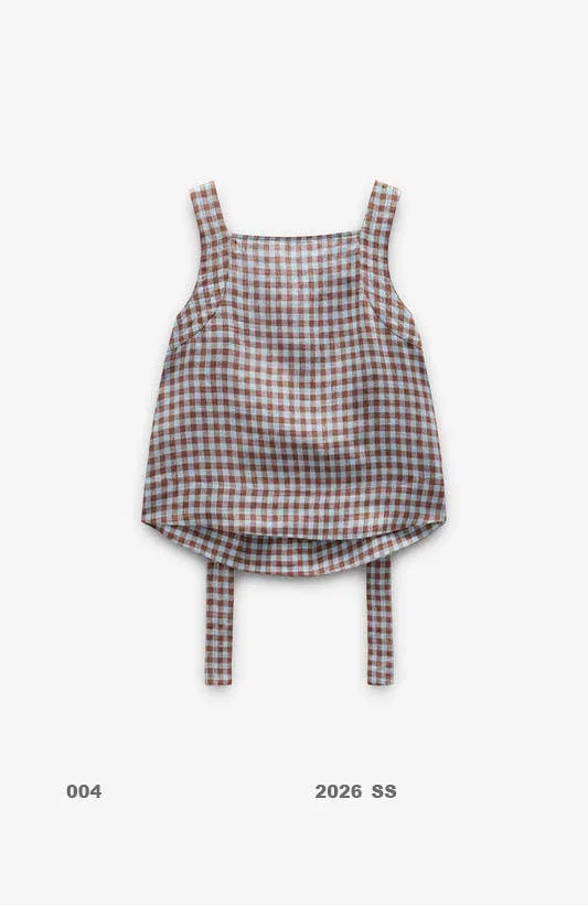 100% linen top with straps and vichy squares