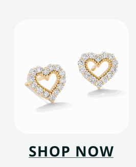 Gold-tone heart-shaped studs with open centers, outlined by clear pavé stones. Click here to shop now