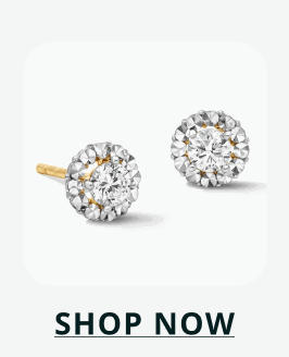 Round solitaire studs with large clear center stones in a classic prong setting. Click here to shop now