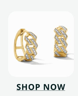 Gold-tone hinged hoops with multiple rows of clear pavé stones on the front. Click here to shop now