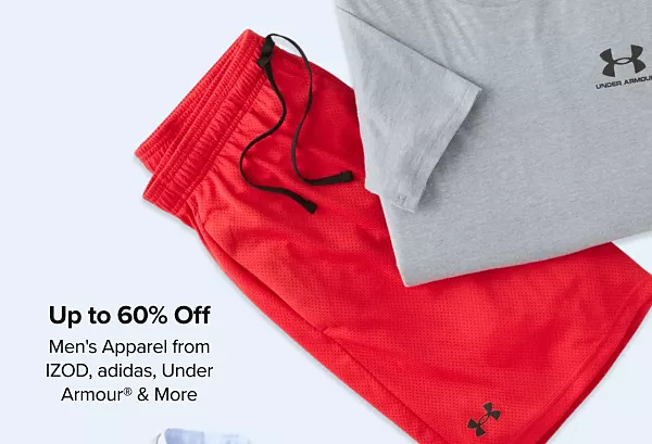 Up to 60% off mens apparel from IZOD, adidas, Under Armour and more. Shop now. A gray tee shirt and red sweatpants.