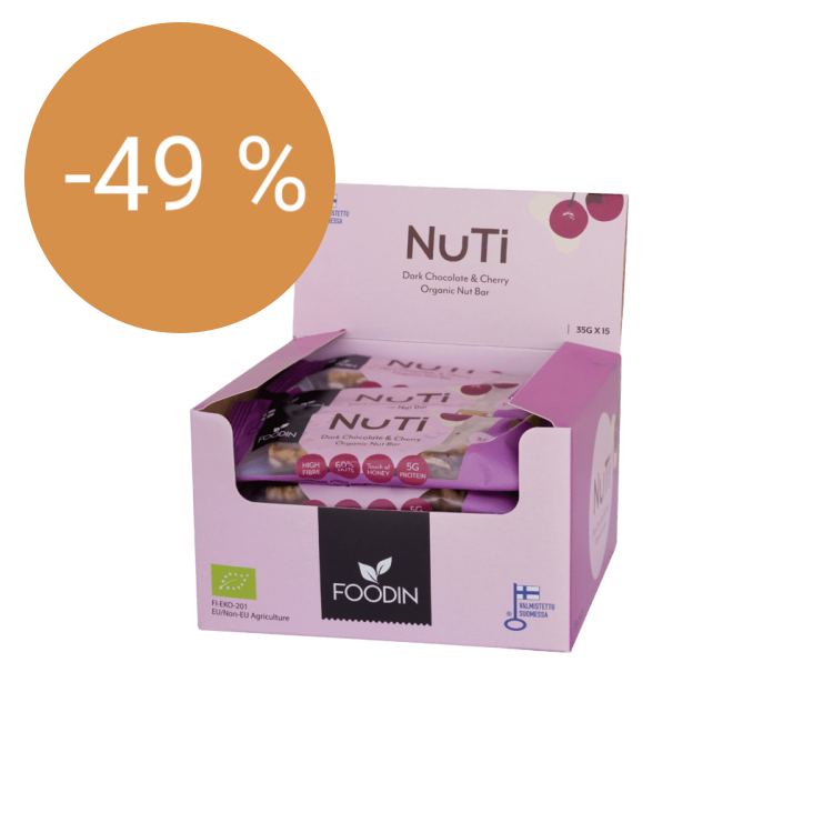 Image of Foodin NUTI-pähkinäpatukka Dark Chocolate & Cherry Luomu 35 g x 15 kpl