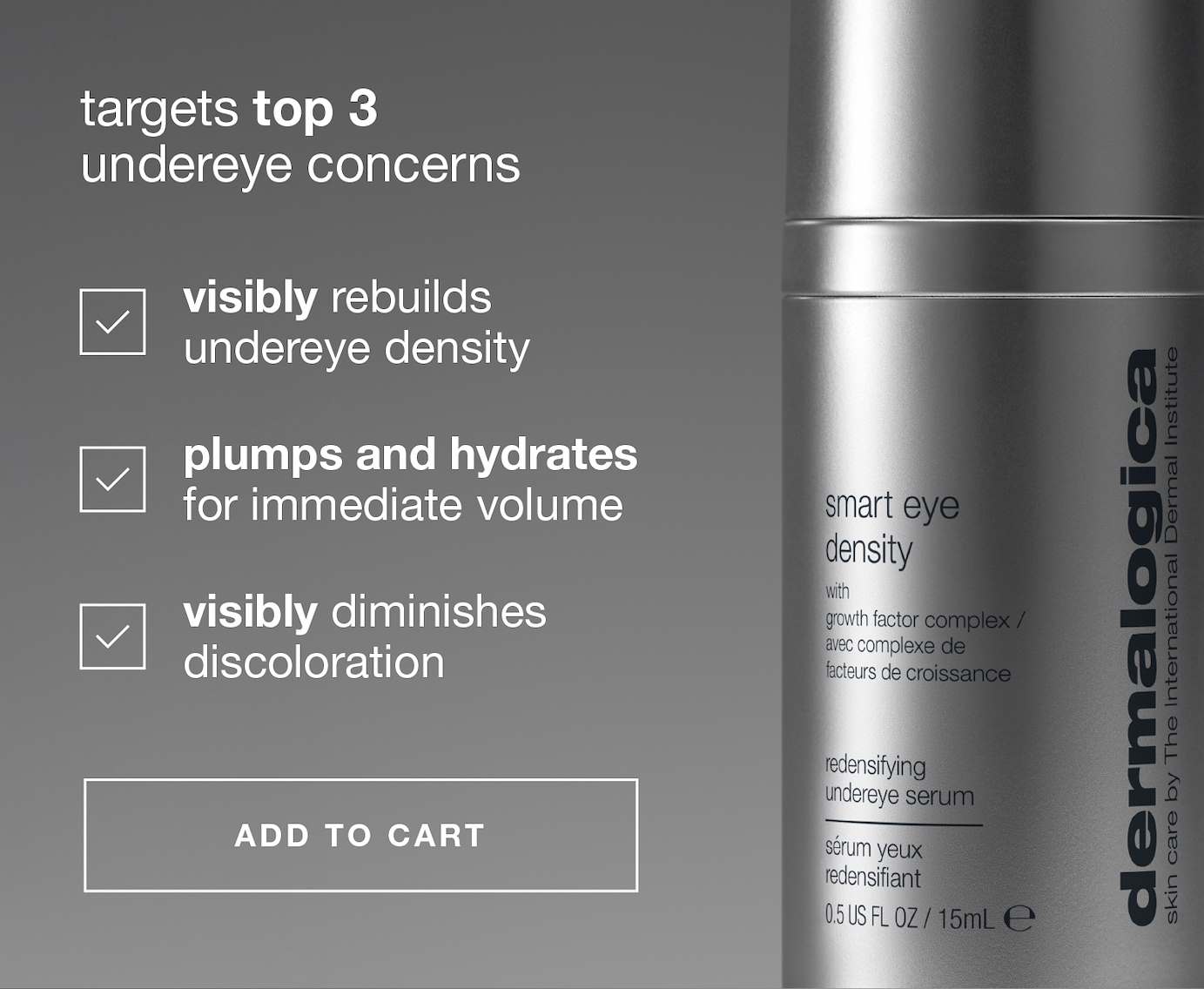 targets top 3 undereye concerns | visibly rebuilds undereye density | plumps and hydrates for immediate volumne | visibly diminishes discoloration | ADD TO CART