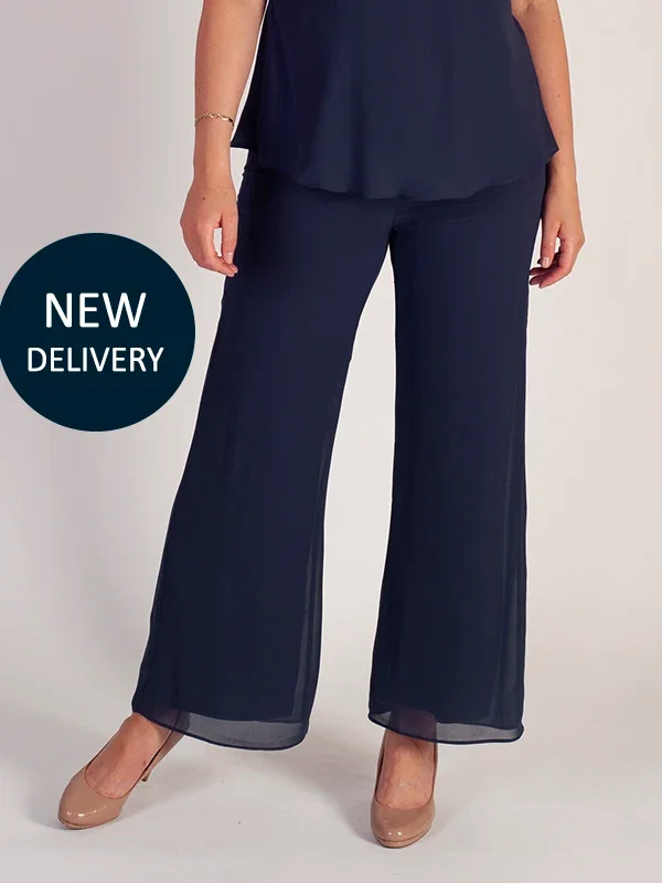 Image of Dark Navy Chiffon Trousers