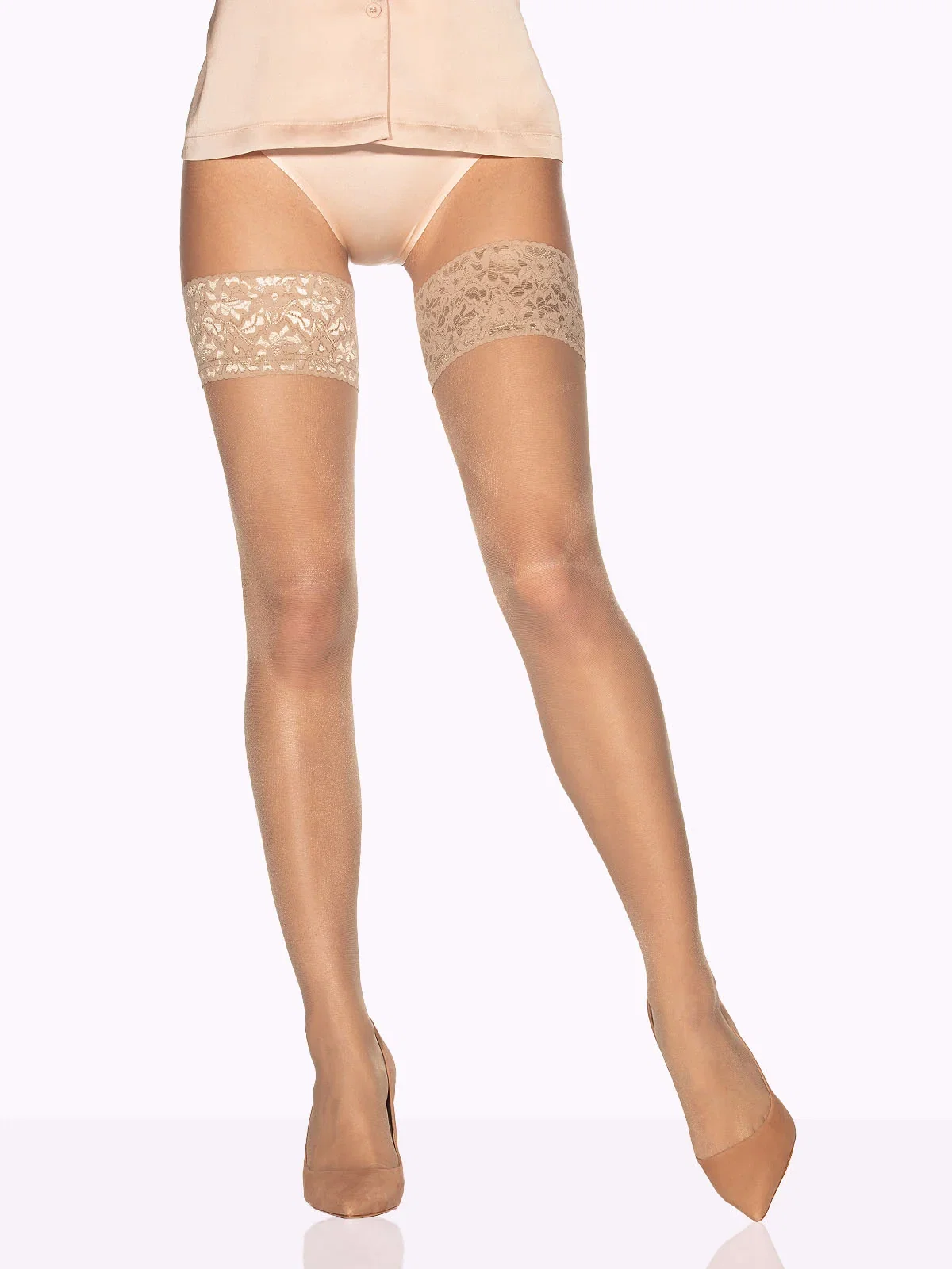 ISABELLA Sheer Thigh Highs - Small / Hazelnut