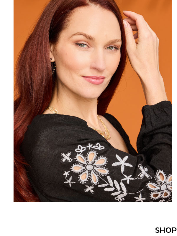 Floral Embroidered Double Gauze Long Sleeve Blouse