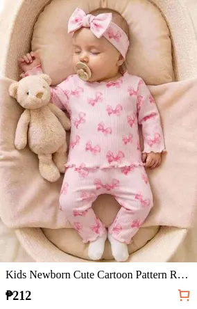 Kids Newborn Cute Cartoon Pattern Ruffled Round Neck Short-Sleeve Knitted Comfortable Fit Pajama Se