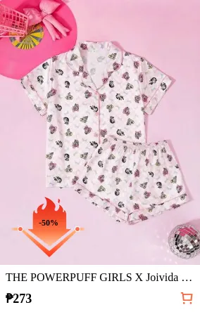 THE POWERPUFF GIRLS X Joivida 2-Piece Pajama Set Short-Sleeved Shorts Print Casual Women's Home Wear Set
