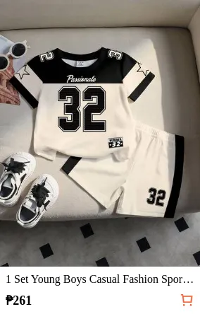 1 Set Young Boys Casual Fashion Sports Numeric 32 & Star Print Round Neck Short Sleeve T-Shirt And Shorts Set, Young Boys Knit Summer, School Outfit