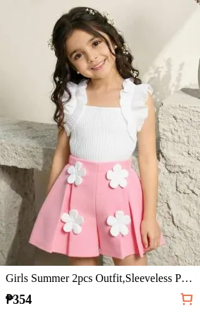 Girls Summer 2pcs Outfit,Sleeveless Pleated Vest Knitted Pit Stripe T-Shirt Top,Pink Elastic Waisted Shorts With 3D White Flowers,First Birthday Set
