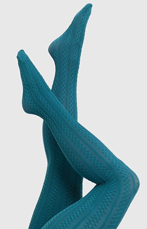 Opaque Cable Knit Tights in Dark Teal