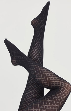 Black Opaque Diamond Tights in Black