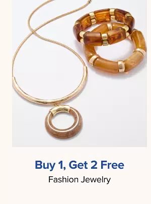 Buy one, get two free fashion jewelry. Shop now. Various pieces of jewelry.