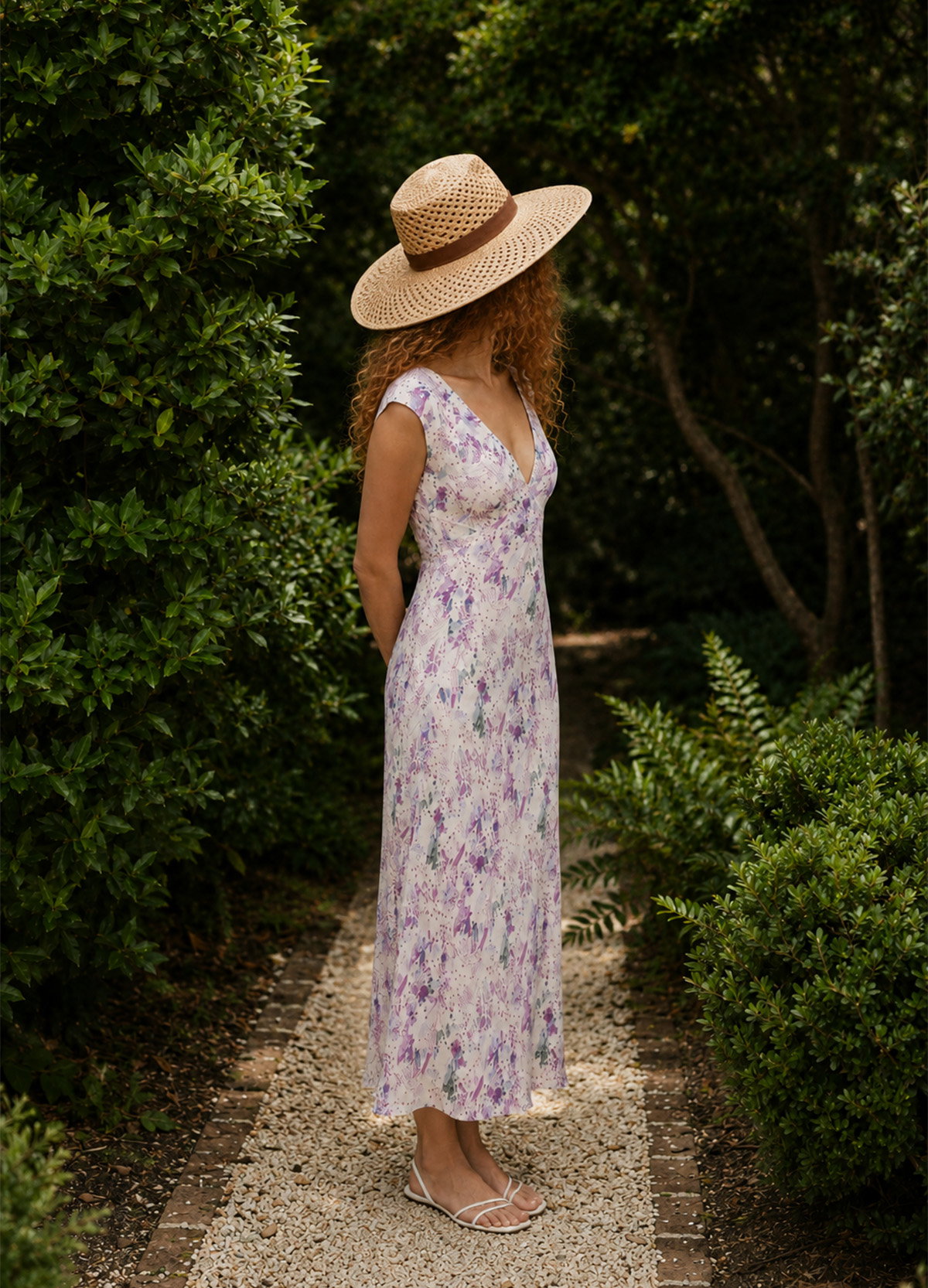 Zola Bias Cut Wonderland Print Midi Dress In Multi