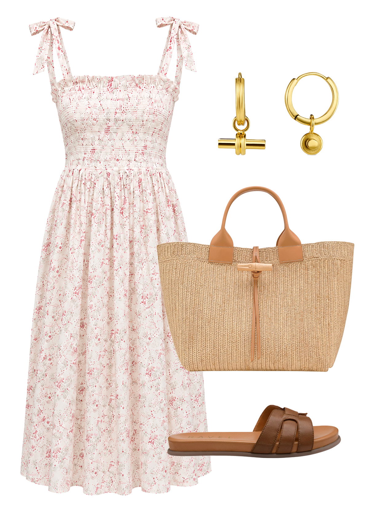 Annie Smocked Wishing Well Floral Print Midi Dress In Multi