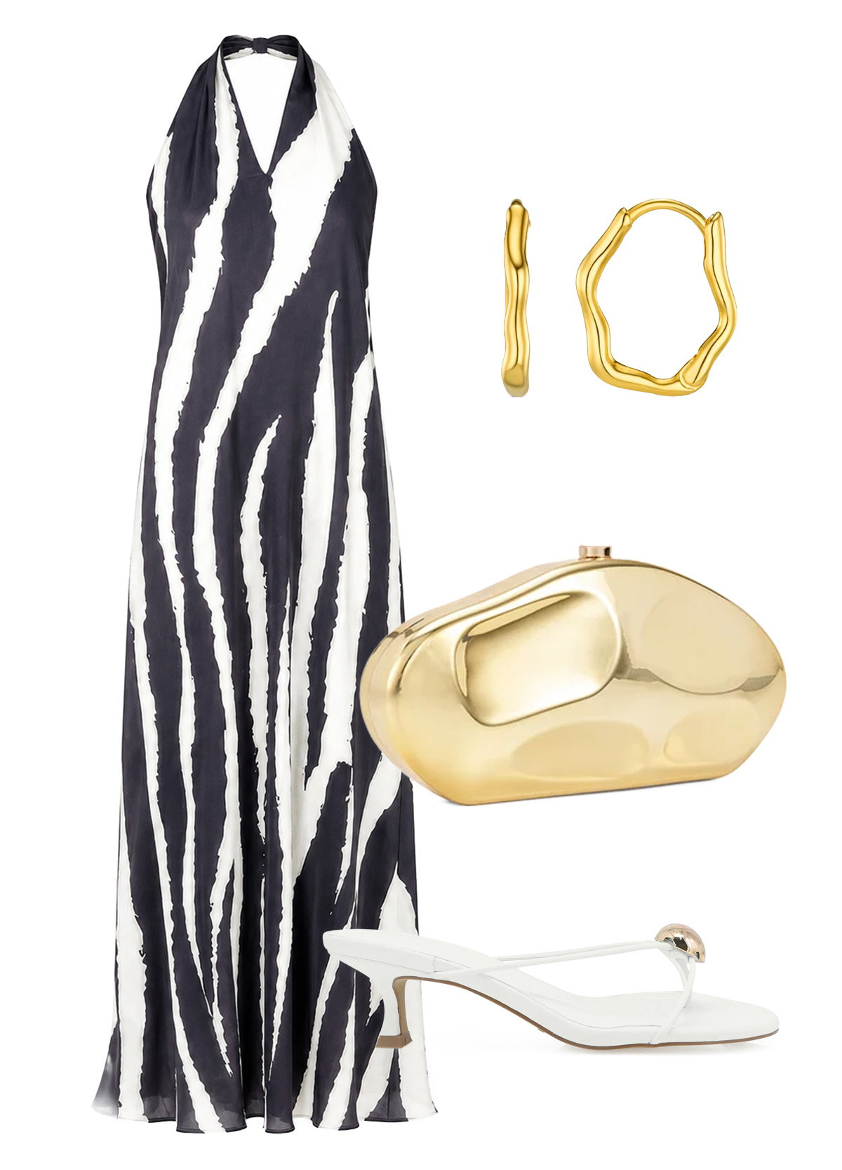 Belle Zebra Print Maxi Dress in Black and White