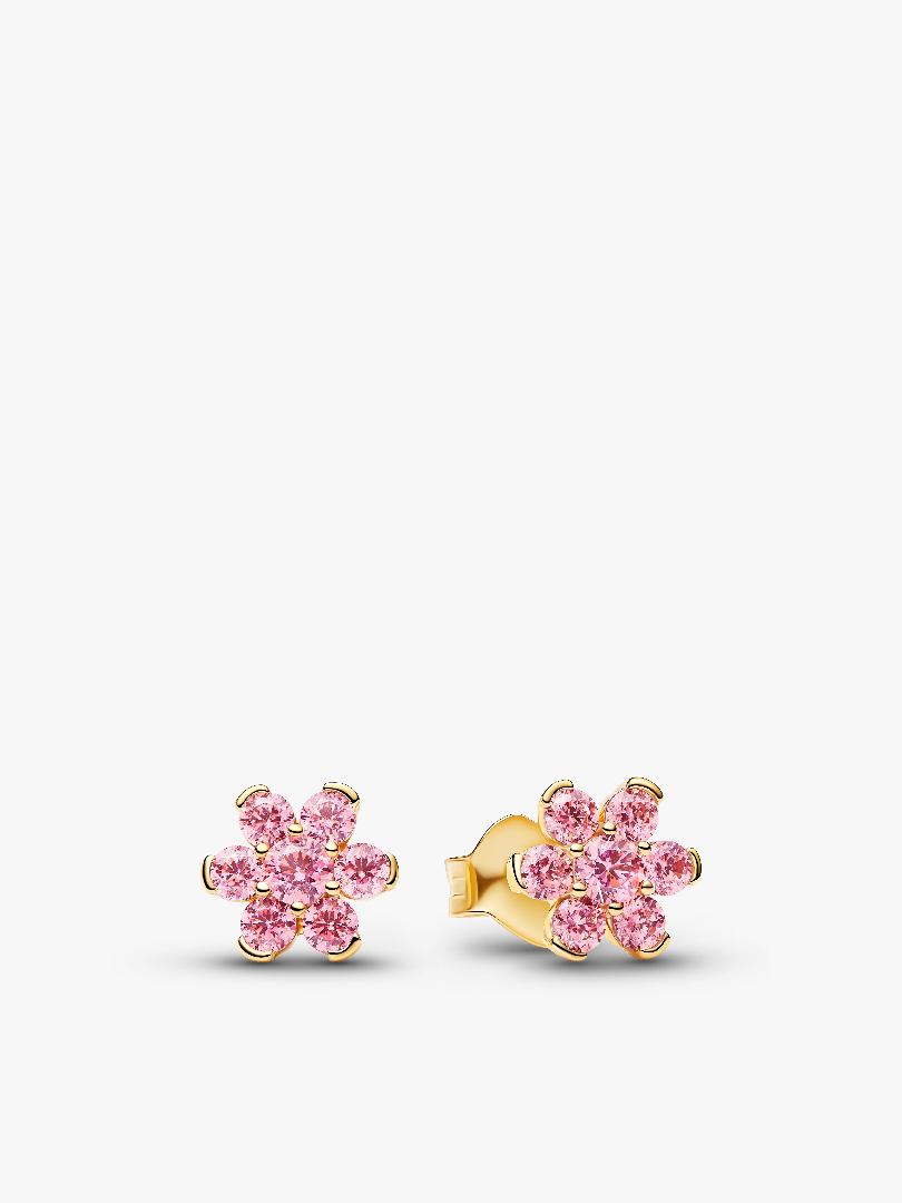 Sparkling Pink Flower Stud Earrings