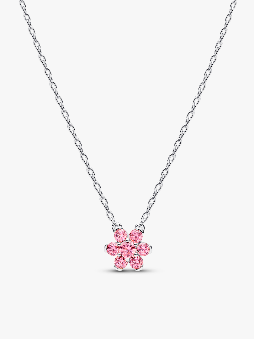 Sparkling Pink Flower Pendant Necklace