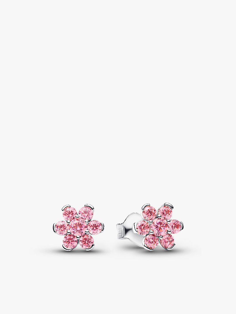 Sparkling Pink Flower Stud Earrings