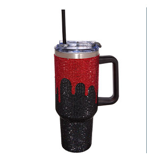 Blood Drip Rhinestone Travel Tumbler with Straw - 40 oz.