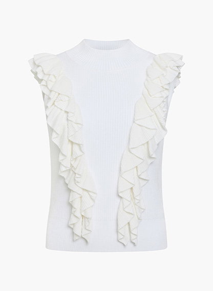 Lia White Sleeveless Ruffled Knit Top
