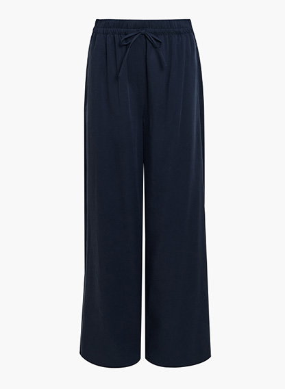 Yassie Pull-On Drawstring Navy Blue Barrel Leg Trousers