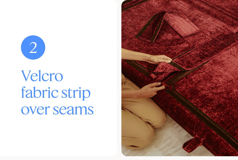2. Velcro fabric strip over seams.