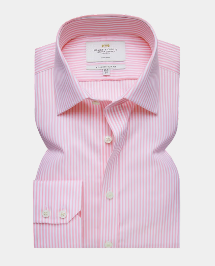 Slim Fit Pink & White Bengal Stripe Twill Non-Iron Shirt