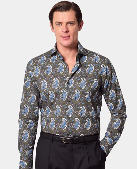 Slim Fit Green & Blue Paisley Curtis Shirt