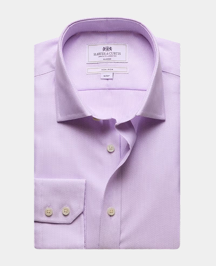 Classic Fit Lilac & White Textured Weave Non-Iron Shirt