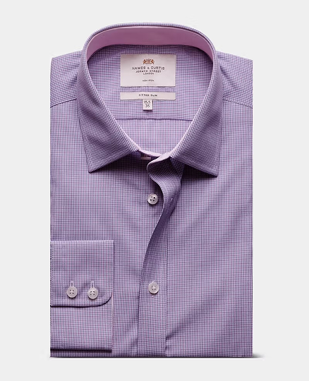 Fitted Slim Blue & Purple Check Non-Iron Shirt - Contrast Detail