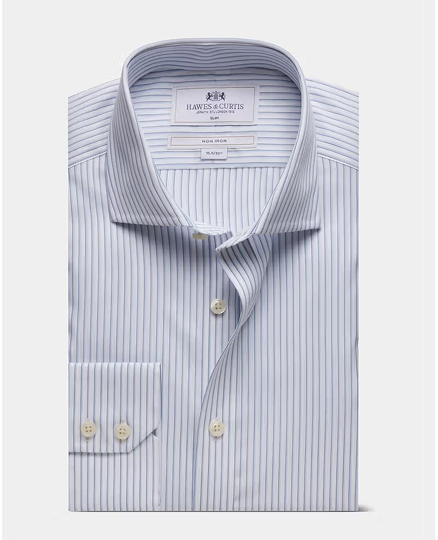 Slim Blue & White Stripe Non-Iron Shirt