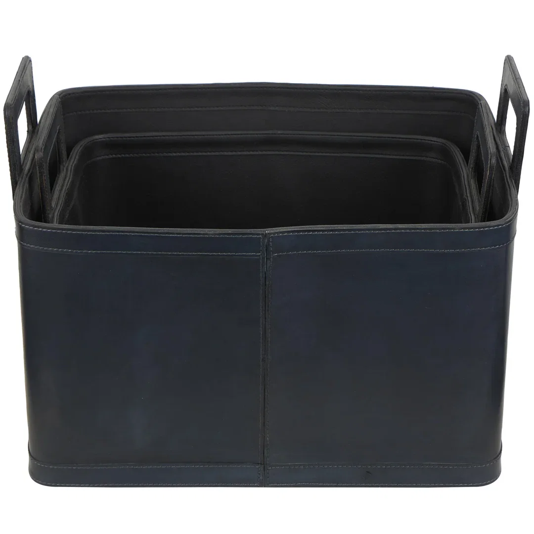 Handmade Genuine Leather Storage Bin Set