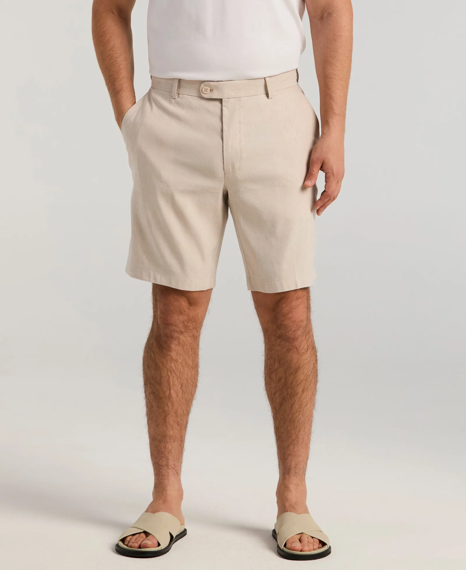 Image of Linen-Blend Stretch Flat-Front Shorts