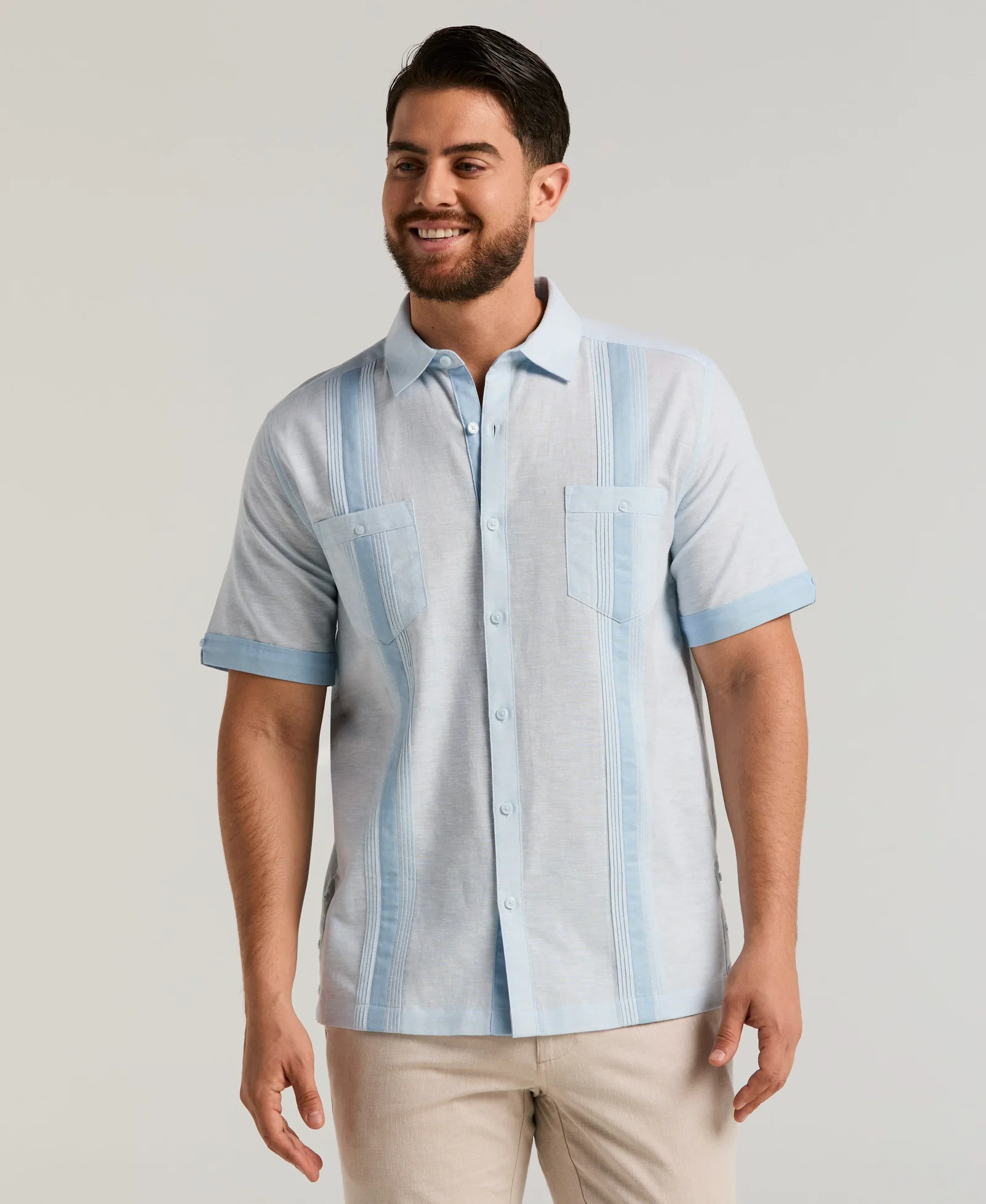 Image of Linen Blend Cross Dye Guayabera Shirt