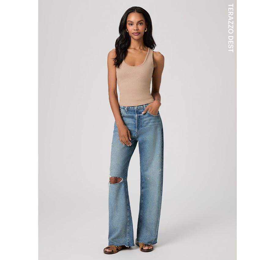 Arellia Skimmer Barrel Leg Jean in Terazzo Dest