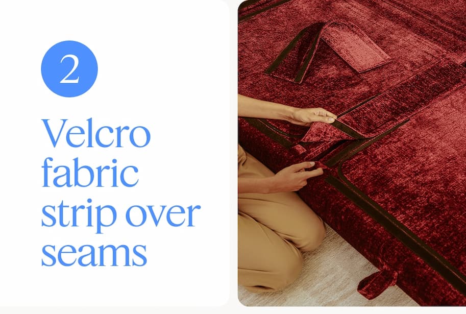 2. Velcro fabric strip over seams.