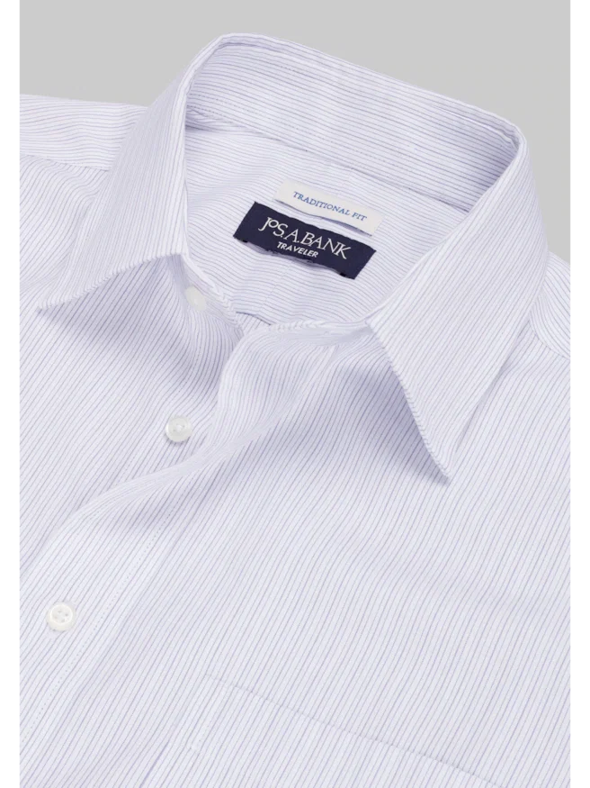 Traveler® Collection Traditional Fit Point Collar Stripe Dress Shirt