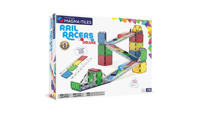 MAGNA-TILES Rail Racers Deluxe 90-Piece Magnetic C...