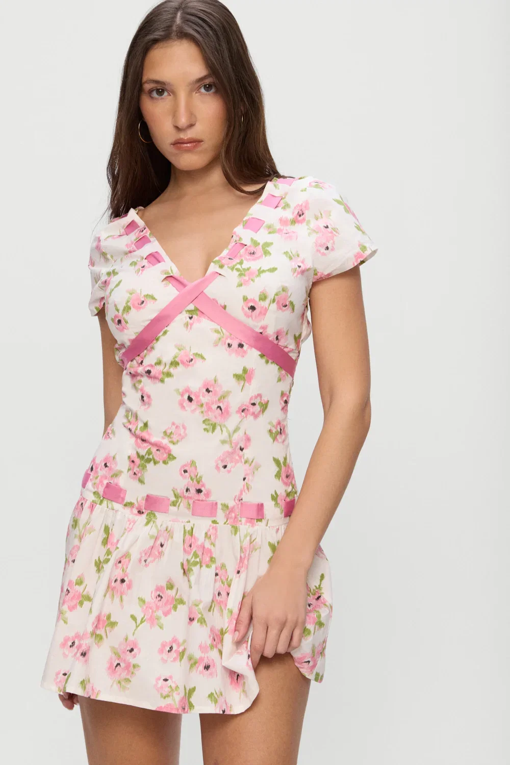 Image of Belladonna Cotton Floral Mini Dress - Rosebush