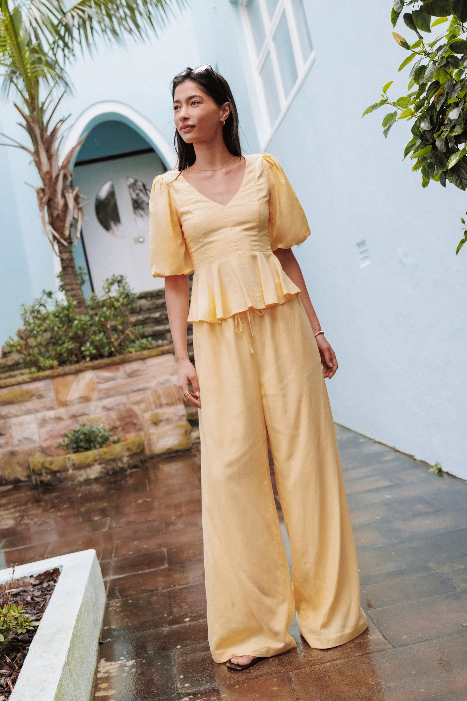 Image of Hannah Peplum Pant Set - Yellow