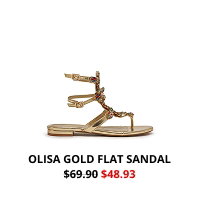 OLISA GOLD FLAT SANDAL. WAS $69.90 NOW $48.93
