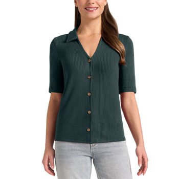 Matty M Women's Ribbed Button Front Top