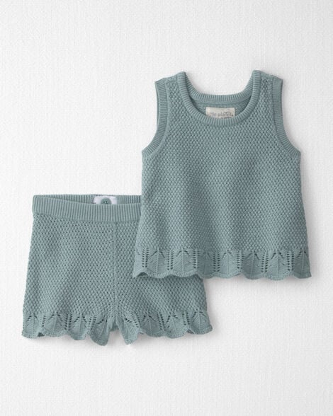 Image of Baby Girl 2-Piece Organic Cotton Knit Top & Short Set