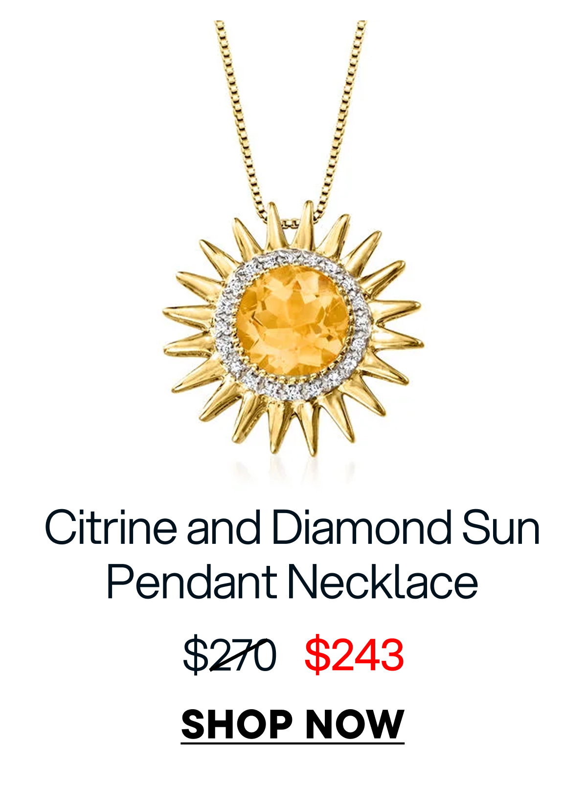 Citrine and Diamond Sun Pendant Necklace. Shop Now