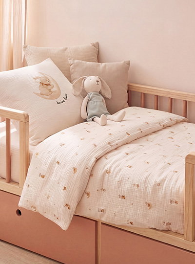 Baby's cotton muslin duvet cover bedding set - printed white