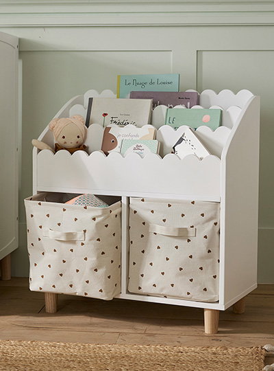 Bookcase - 2 Cubbyholes + Bookshelf, Scallops - ecru
