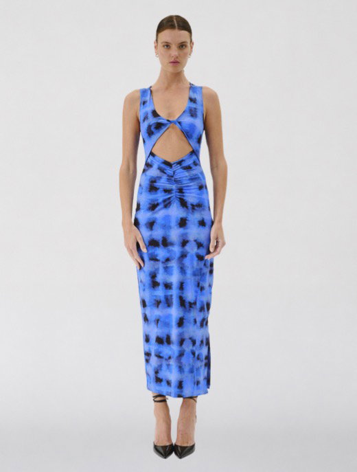 Shibori Sleeveless Reversible Twist Front Maxi - Blue