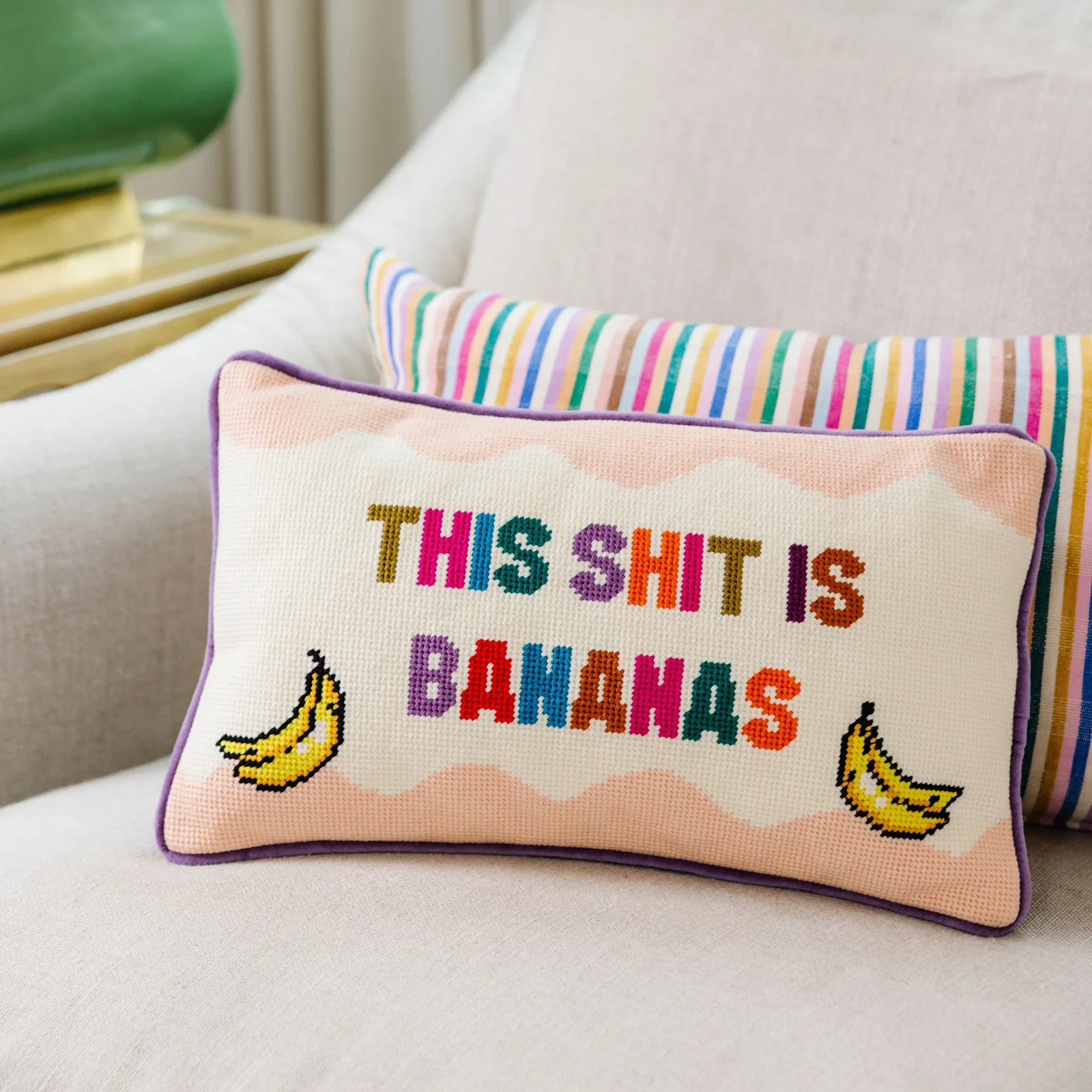 Image of Bananas Needlepoint Pillow
