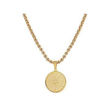 18K Gold Over Stainless Steel \"Our Father\" English Prayer Round Pendant With Chain